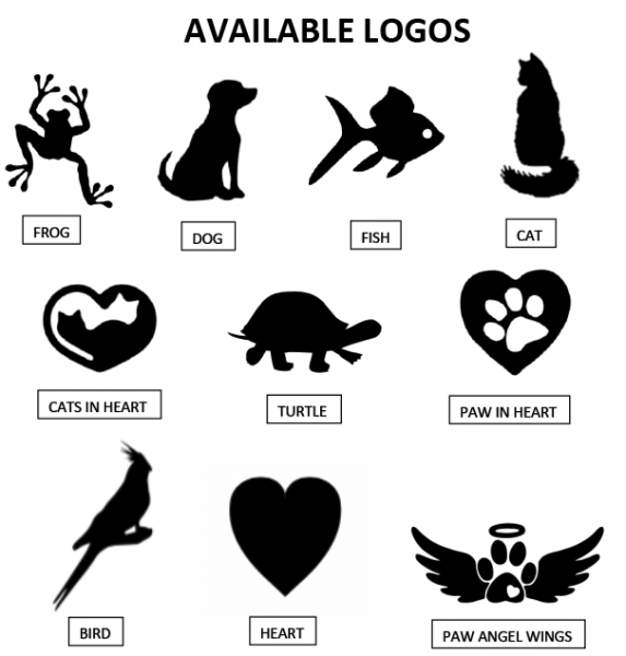 Available Logo: Frog, Dog, Fish, Cat, Cats in Heart, Turtle, Paw in Heart, Bird, Heart, Paw Angel Wings