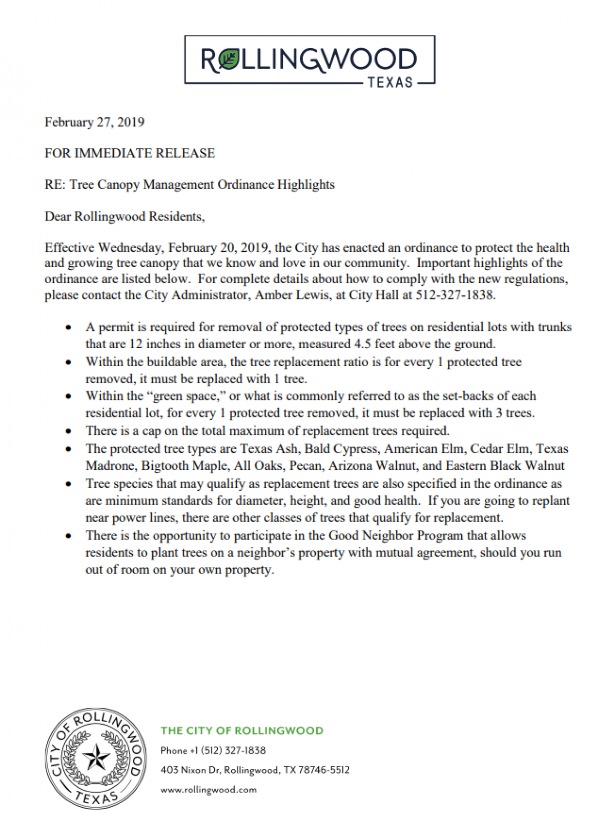 Tree Canopy Management Ordinance Highlights and Entire Ordinance